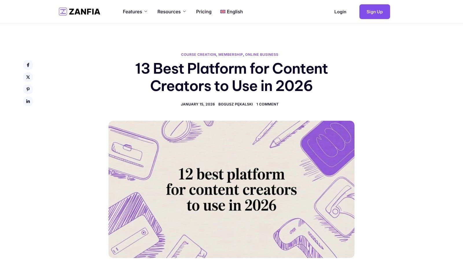 Screenshot from https://zanfia.com/blog/best-platform-for-content-creators/