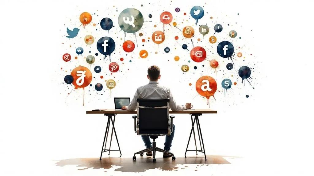 A group of diverse people connecting and engaging in an online community setting.