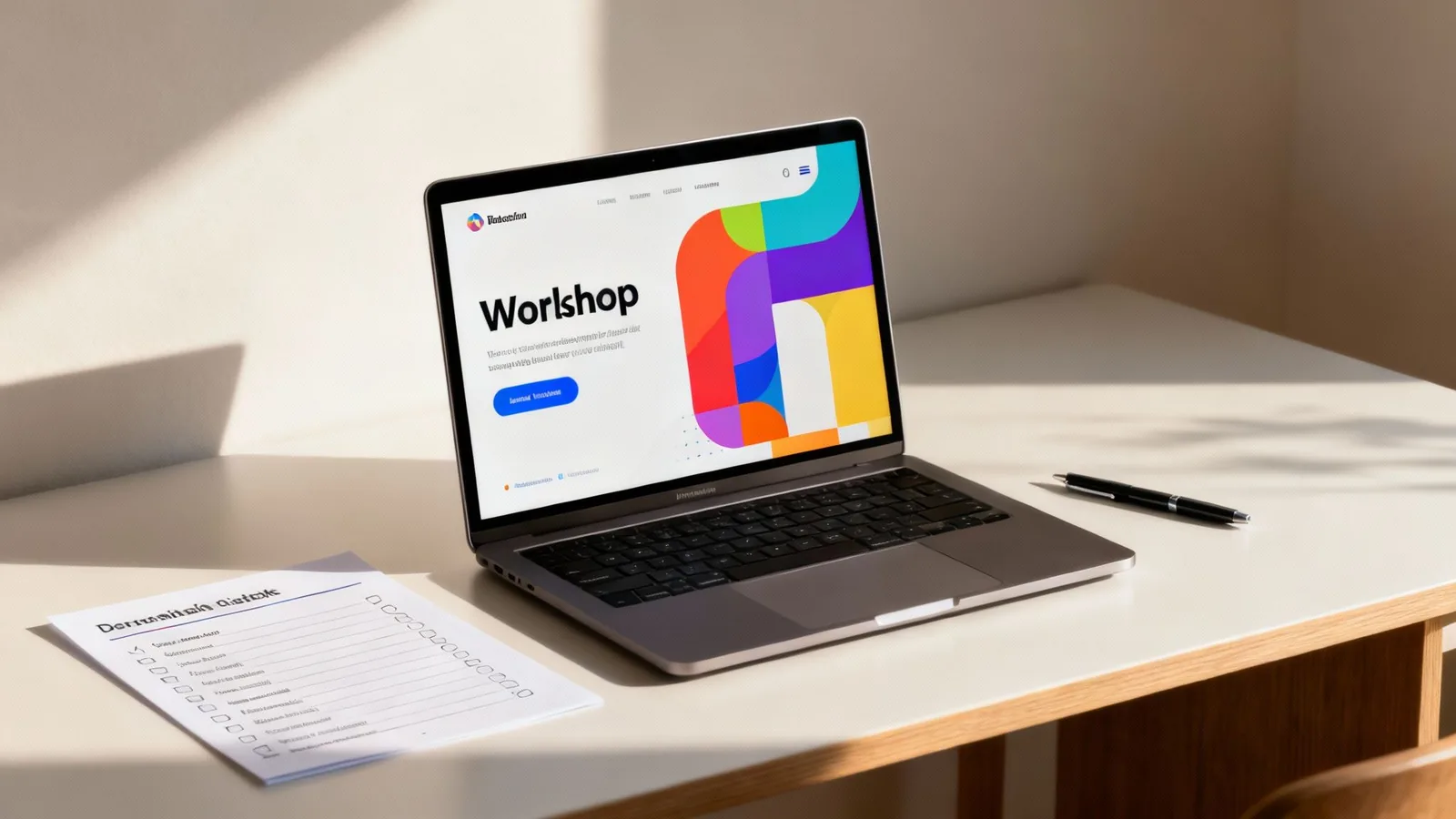 Osoba projektująca materiały warsztatowe na laptopie.