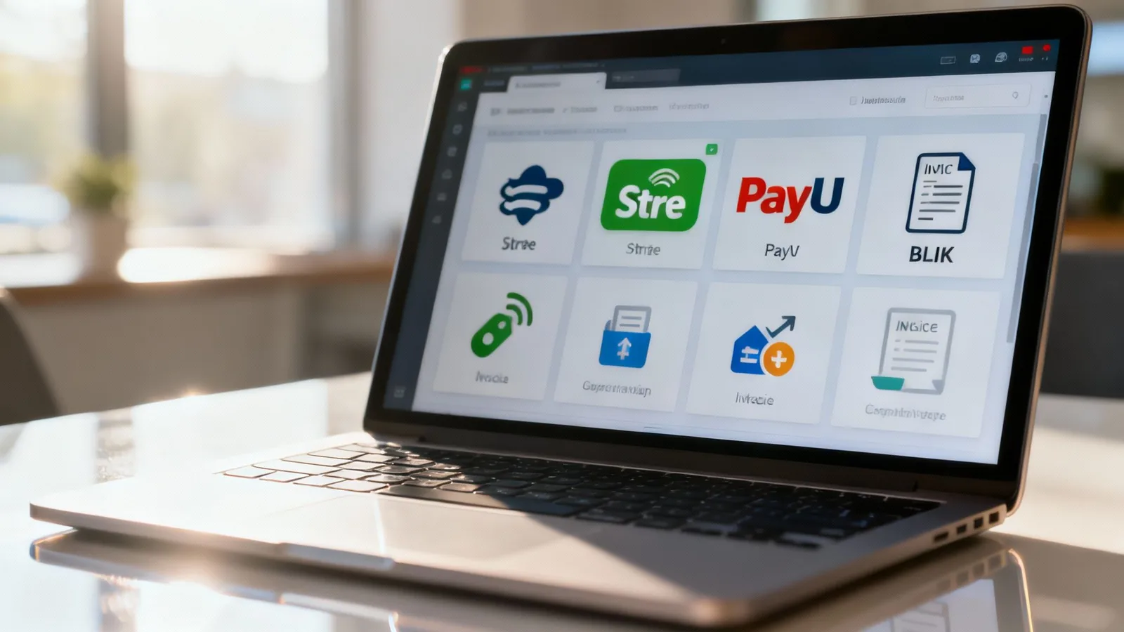 Osoba zarządzająca sprzedażą warsztatów online na laptopie.