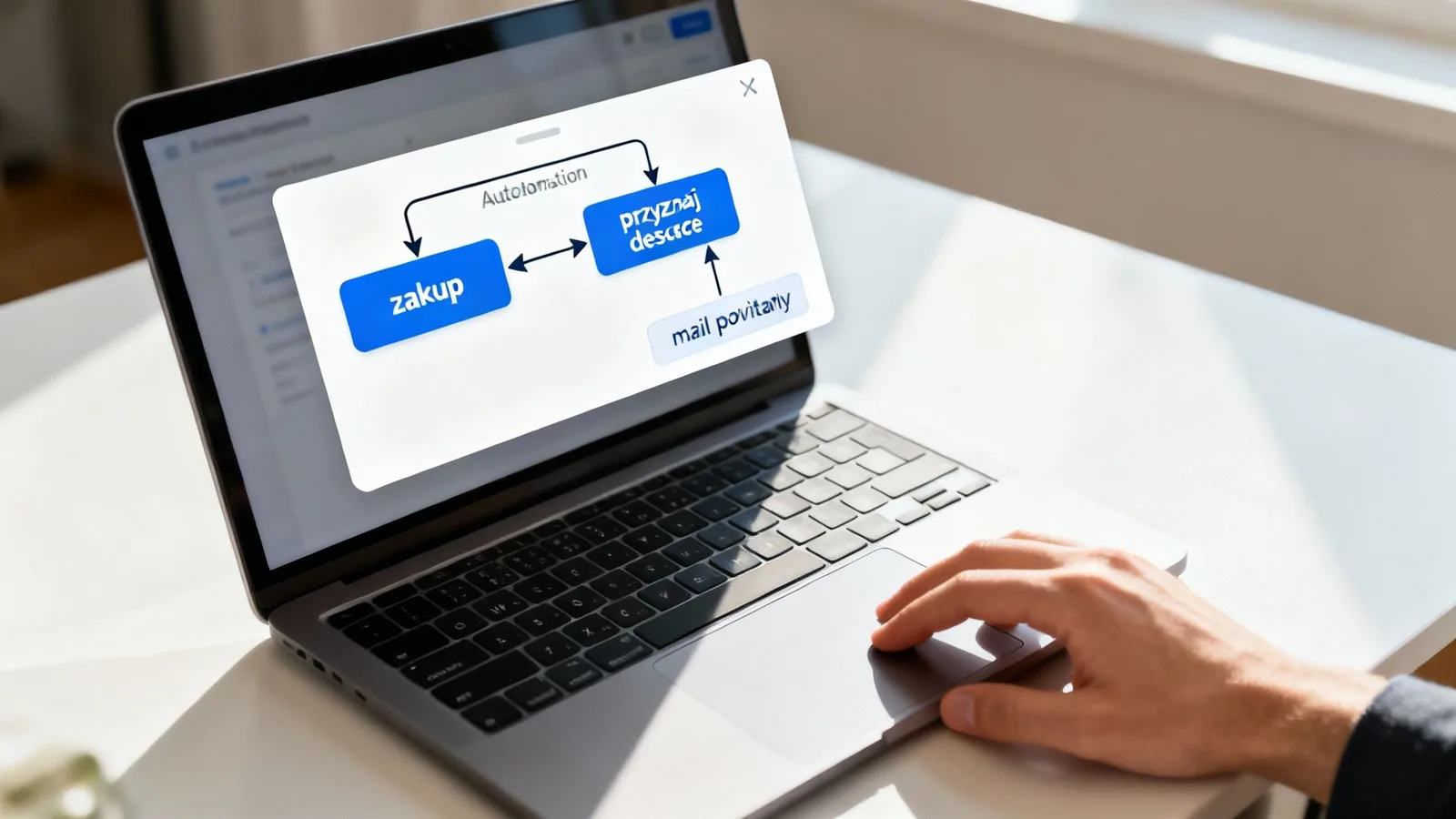 Osoba pracująca na laptopie i planująca automatyzacje